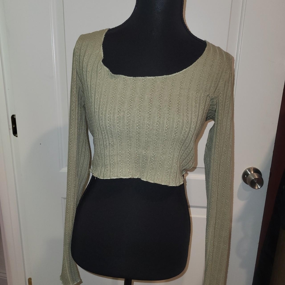 Princess Polly Sage Ribbed Crop Top